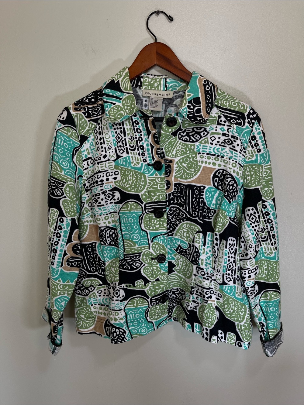 Requirements Green, Teal & Black Printed Button-Front Women's Shirt Jacket